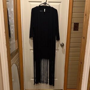 Black Fringe Open Cardigan